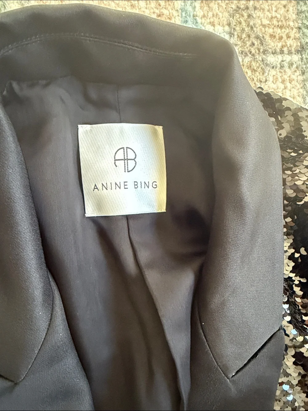 Anine Bing Ace Black Sequin Blazer with Satin Lapel | Size Small - Picture 5 of 8